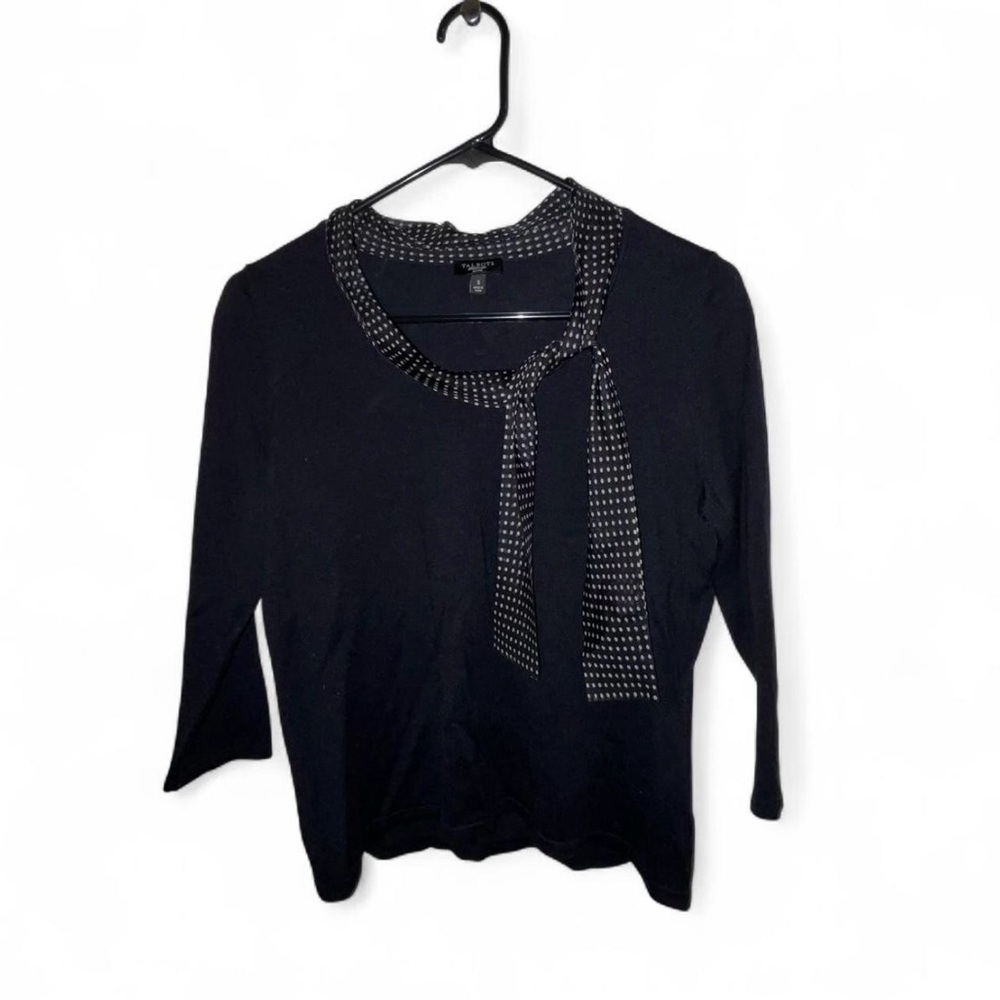 Talbots Black Top blouse with Polka Dot Collar